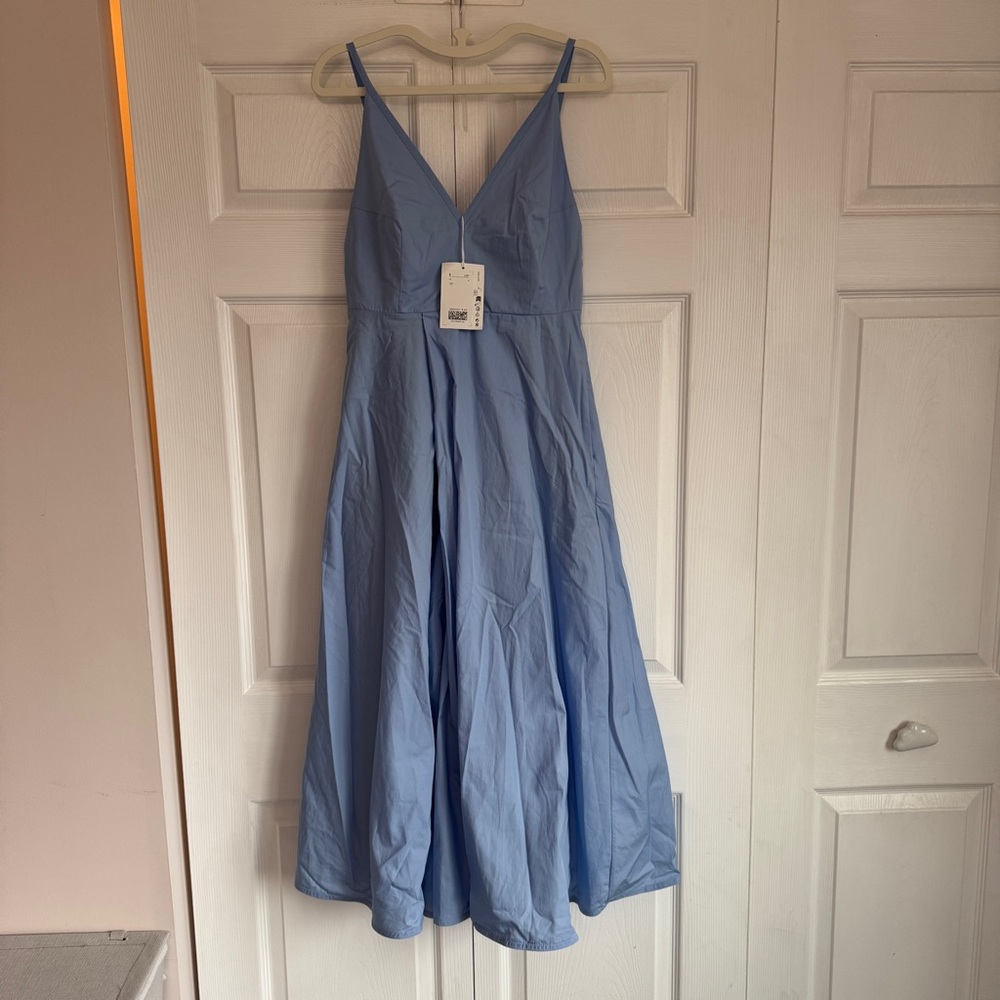 COS Elegant Blue V-neck Sleeveless A-line Maxi Dress Size 6
